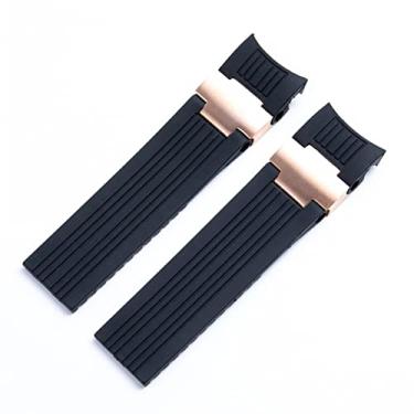 Imagem de IRFKR 22 x 20 mm DIVER and MARINE Pulseira de relógio de pulso de borracha de silicone macio impermeável para Ulysse Nardin fivela dobrável (link rosa preto)