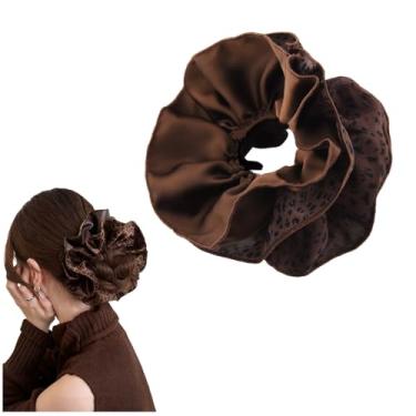 Imagem de Laço elástico de cabelo com estampa de leopardo grande camada dupla de guepardo para mulheres, corda de cabelo grosso e fino, suportes de rabo de cavalo, padrão animal, faixas elásticas marrom