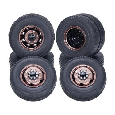 Imagem de DJX 10PCS CNC Aluminum Wheel Rims & Rubber Tires Kit for 1/14 Tamiya Trunk Climong Tractor Front & Rear Wheel Kit (Brown)