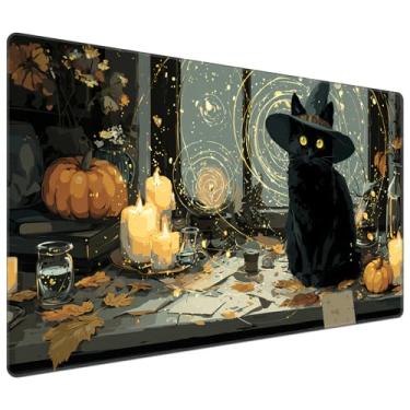 Imagem de DEGDFSGR for MTG Playmat 24 x 14 inches for TCG Playmats Non-Slip Rubber Base Commander Playmat HD Cover for Magic Play Mat Iorcana Trading Card Game, Magic Wizard Black Cat