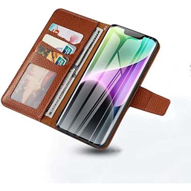 Imagem de ZEDEVB Carteira de capa de telefone de couro [porta-cartão], para Apple iPhone 14 Plus (2022) 6,7 polegadas função stent flip folio capa com pulseira (cor: marrom)