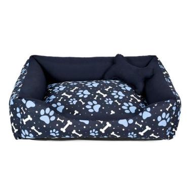 Imagem de Cama para Cachorro Grande 70X55 Com Zíper Estampa Ossinho Marinho - Lh