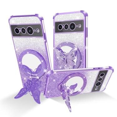 Imagem de Easyscen Capa para celular Google Pixel 7 Pro (6,7 polegadas), com suporte de borboleta e 4 cantos de airbag, capa protetora à prova de choque de luxo com glitter para mulheres - roxa