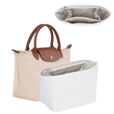 Imagem de Bolsa organizadora para bolsa Longchamp Le Pliage S, bolsa de mão, leve, luxuosa, longa, pequena, divisória com suporte para copos, bolsa com zíper, forro interno com 7 bolsos profundos, P/bege