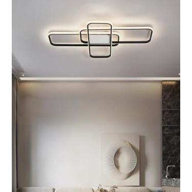 Imagem de Luminária de teto LED moderna para sala de estar, quadrada, com intensidade regulável, para quarto, com controle remoto, iluminação embutida para corredor, sala de jantar e escritório (preta