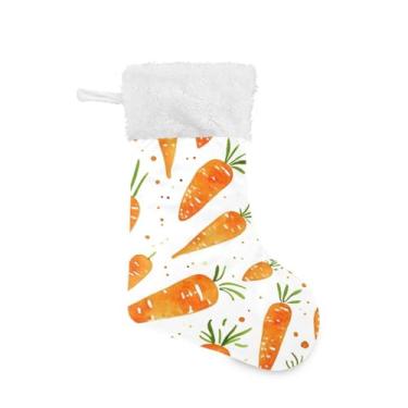 Imagem de ATTX Meias de Natal de cenouras laranjas, suportes de presente brancos de pelúcia para decorações de festas de fim de ano (17,7 polegadas, 1 pacote) #65