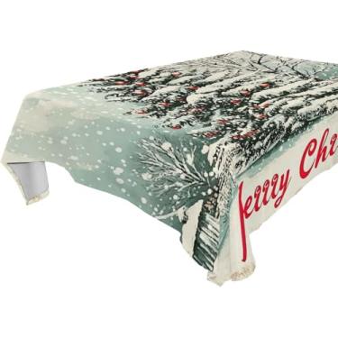 Imagem de Blueangle Toalha de mesa vintage para árvore de Natal – Toalha de mesa retangular de poliéster impermeável e resistente a manchas para ambientes internos e externos, 152 x 228 cm (656)