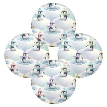 Imagem de Wassud Jogo americano conjunto de 4 tapetes redondos de pinguins de inverno para cozinha e jantar tapetes laváveis resistentes ao calor para decoração de mesa 39 cm