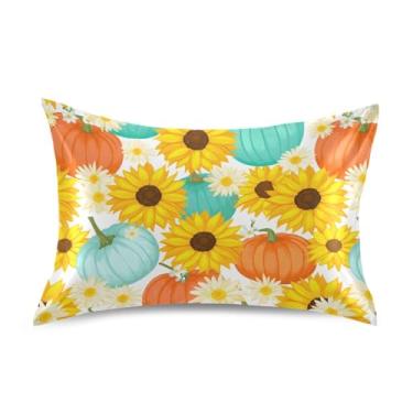 Imagem de Wassud Abóboras Girassol Cetim Fronha para Cabelo e Pele Fronhas de Seda Lisa Queen Size Fronhas Respiráveis com Fecho de Envelope