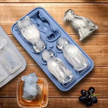 Imagem de Cuofyunl 3d labrador cubo de gelo molde silicone forma de cachorro bandeja de cubo de gelo 4 buracos moldes de gelo reutilizáveis ​​para cocktail uísque (Cinza)