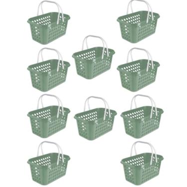 Imagem de Kit 10 Cestas Plásticas 3L com Alça - Cestinha Multiuso para Compras em Supermercado, Lojas e Feiras, Ideal para Transporte de Pequenos Itens(Verde)