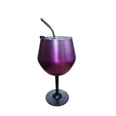 Imagem de Taça Térmica 2 em 1 para Gin e Coquetéis | Copo Duplo Removível com Tampa e Canudo, Mantém Bebida Gelada por Horas(Roxo Com tampa)