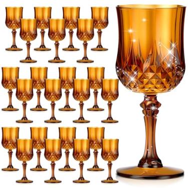 Imagem de Remerry 24 peças de copos de plástico de vinho âmbar de 236 ml, taças de vinho estampadas, taças de champanhe, taças de cristal, vintage, água, inquebráveis, para casamentos, aniversários, festas de