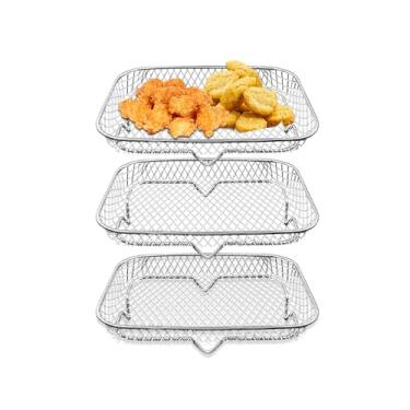 Imagem de 3 peças de prateleiras para fritadeira a ar, prateleira de grelha para fritadeira de ar em aço inoxidável 304, acessórios empilháveis para cesta de fritadeira de ar para assar, cozinhar, desidratar