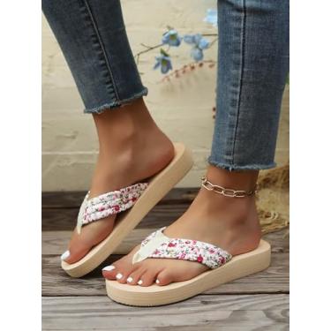 Imagem de Chinelo feminino plataforma sola grossa desliza para ambientes internos e externos, sandálias leves para pés largos, Branco, 39