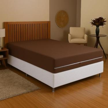 Imagem de Capa Para Colchão Casal 138x188cm JGM com Zíper Malha Gel Premium | Proteção Antialérgica, Conforto e Alta Durabilidade (Marrom)