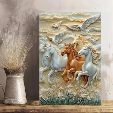 Imagem de Arte de parede em tela rústica vintage Four Horses And Seagulls Bas - Pôster sem moldura de 30 x 45 cm - Ideia de presente para decoração de casa e escritório para sala de estar, quarto, cozinha e