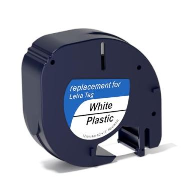 Imagem de Fita adesiva plástica branca 91331 compatível com DYMO LetraTag Label Maker refil 12 mm x 4 m (1/2 pol. x 13') para etiquetadora Letra Tag LT100H LT100T QX50