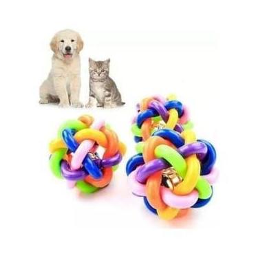Imagem de Brinquedo Bolinha Colorida Mordedor Com Sino Para Cães E Gatos - MAYLO