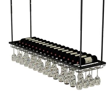 Imagem de Prateleira de vinho para pendurar em ferro para copos de vinho rack de vinho suporte de garrafa de vinho prateleira de armazenamento para quarto/adega/bar altura ajustável/140 * 27 * 8 cm (120 * 27