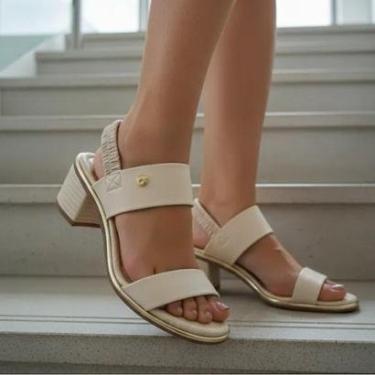 Imagem de Sandália Salto Bloco Tramada Conforto Beira Rio - Creme/Marfim-Feminino