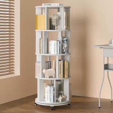 Imagem de IUNVR Estante giratória de 4 camadas, estante empilhável giratória de 360°, estante de canto independente para escritório, sala de estudo, quarto, sala de estar