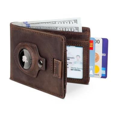 Imagem de SERMAN BRANDS Carteira masculina fina e minimalista de couro legítimo com bloqueio de RFID para presente (Texas Brown 2.0 Air)