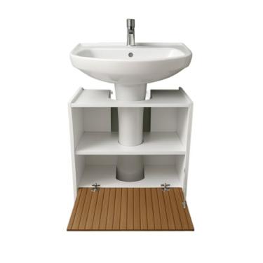 Imagem de Gabinete De Banheiro Organizador Àrmario 1 Porta Pia De Coluna Com Rodízios Cor Branco Ripado(Branco Ripado)