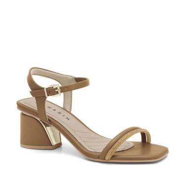 Imagem de Sandália Salto Grosso Feminina Strass Ramarim Bege 242-37055, Bege, 37