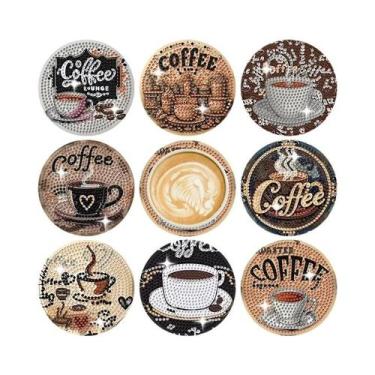 Imagem de Conjunto De 8 Porta-Copos De Pintura Diamante Para Entusiastas De Café