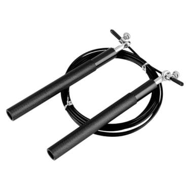Imagem de MOPFOL Corda de salto de liga de alumínio com rolamentos de esferas – Corda de pular para treinamento de velocidade, aderência antiderrapante e cabo de PVC ajustável (preto)