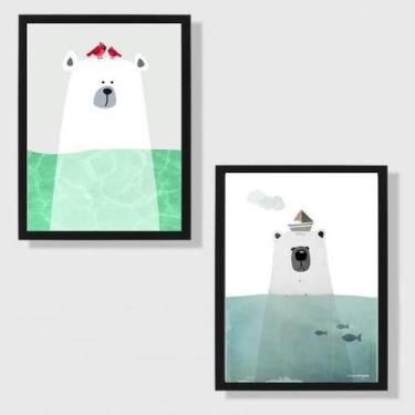 Imagem de Kit 2 Quadros Ursos Do Mar 33X24Cm - Com Vidro Moldura Preta - Quadros
