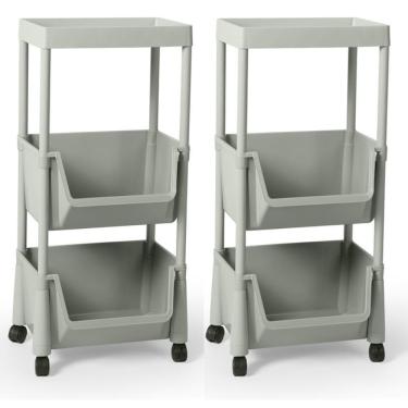 Imagem de Kit 2 Carrinho Multiuso  3 Prateleiras Em Plástico Cinza