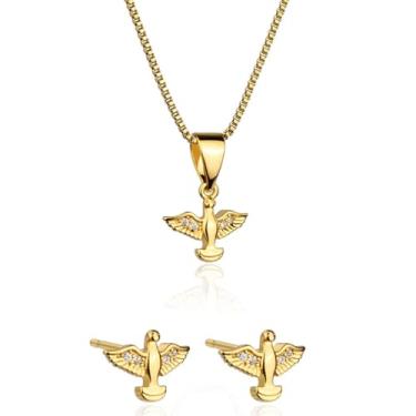 Imagem de LOMISS CONJUNTO FOLHEADO A OURO 18K PÁSSARO ZIRCÔNIA CRAVEJADA (Dourado)