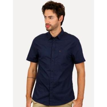 Imagem de Camisa Tommy Jeans Masculina Manga Curta Pocket Solid Poplin Azul Marinho-Masculino