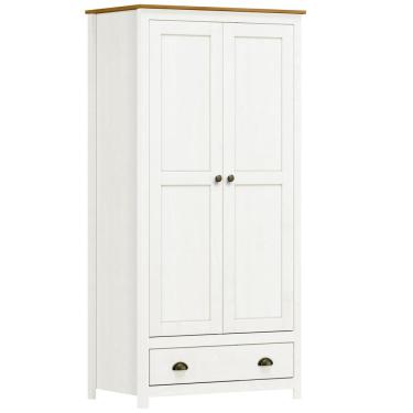Imagem de Guarda Roupa Solteiro 2 Portas 1 Gaveta Madeira Maciça Mazzaro F06 Branco Freijó - Lyam Decor