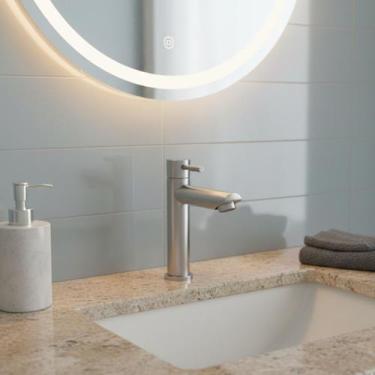 Imagem de Torneira de Bancada Lavabo Banheiro Cozinha Aço Escovado Redonda Bica 