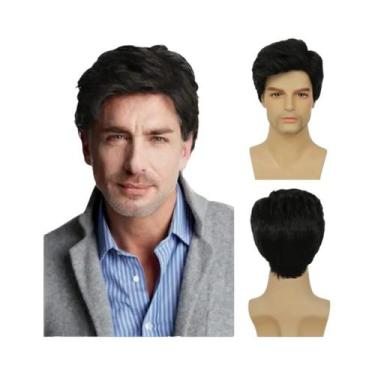 Imagem de Peruca Sintética Preta Masculina Curta Para Homens - Peruca Completa P