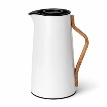 Imagem de Garrafa Térmica 1L Branca Nórdica Com Cabo Madeira Hermética - Lehavi