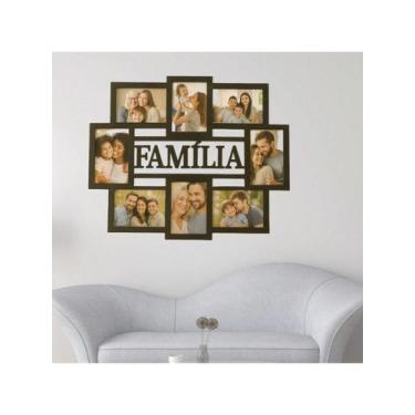 Imagem de Mural de Fotos Família em MDF Preto, Painel Decorativo de Parede com 8