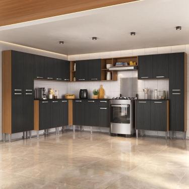 Imagem de Armário Cozinha Modulada Completa De Canto 534cm Pequim Pop Multimóveis Mp3771 Madeirado-preto