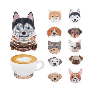 Imagem de Conjunto De 10 Porta-Copos De Madeira Antiderrapante Com Pintura Diama