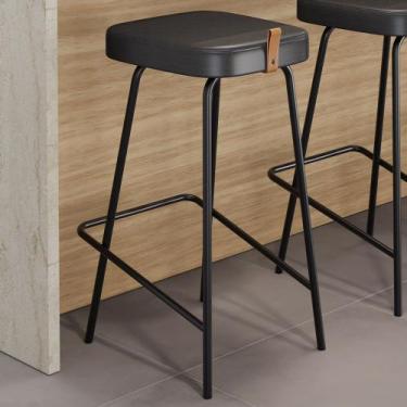 Imagem de Banqueta Média Para Cozinha Vik Estofada material sintético Preto - Ab