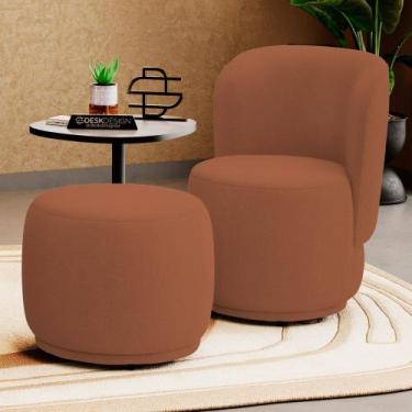 Imagem de Poltrona Decorativa com Puff Orgânico Molly Bouclê Terracota - Abmaza