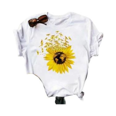 Imagem de Camiseta Feminina Preta Com Estampa De Borboleta E Girassol Kawaii, Co