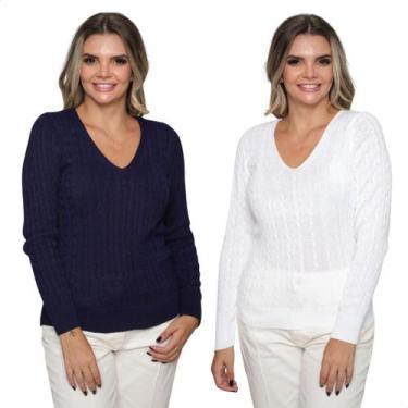 Imagem de Kit 2 Blusas Manga Longa Feminina Trico Modal Trança Inverno - SP/CXX,