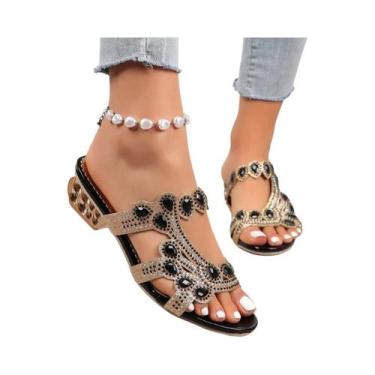 Imagem de Chinelo Feminino Grande Com Strass, Sandália De Praia De Salto Alto, M