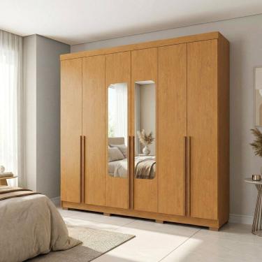 Imagem de Guarda-roupa Casal 6 Portas 3 Gavetas com Espelho 100% Mdf Napoli Cerejeira