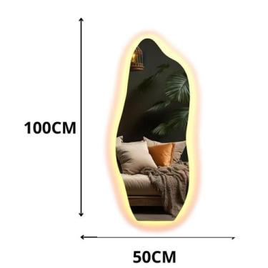 Imagem de Espelho Orgânico 100x50 com LED Quente Decorativo Parede Sala Quarto B