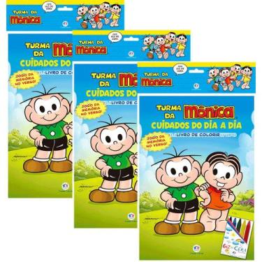 Imagem de Kit 3 Livros Turma da Mônica Colorir + Giz de Cera + Jogo da Memória I